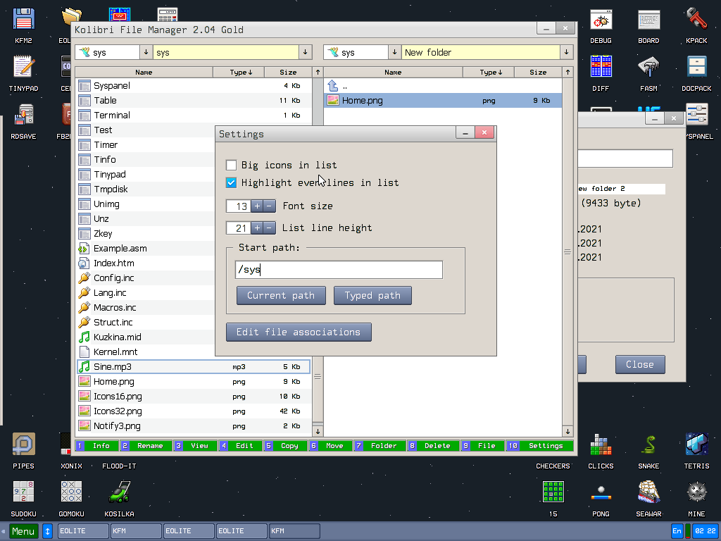 Kolibri File Manager 2.04 Gold - Settings