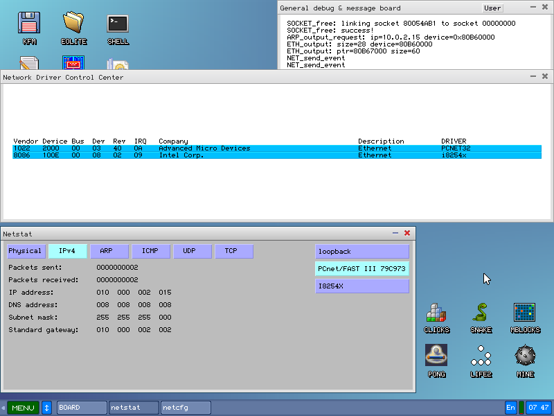 Example with two available network cards, which both are supported and both drivers loaded.